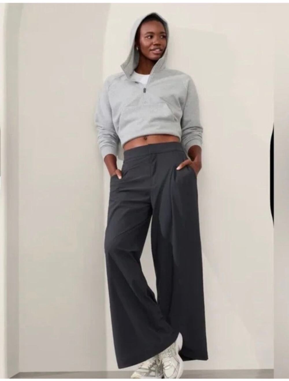 Athleta Pants Womens 14 Petite Pinnacle High Rise Trouser Wide Leg Pleated City